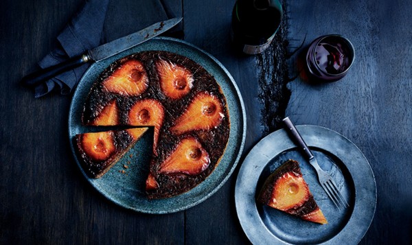Spiced pear upside-down cake