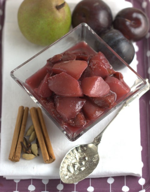 Spiced pears & plums in Port