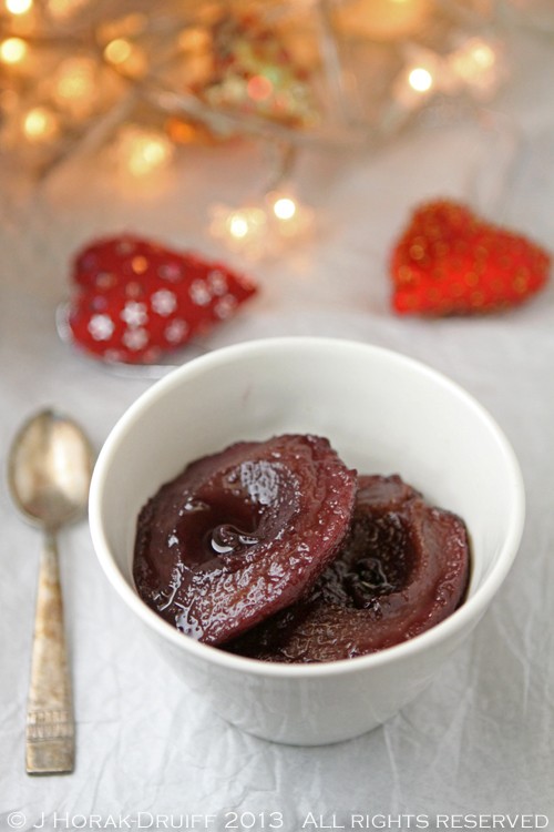 Spiced pears roasted in red wine from the 66 Square Feet Cookbook