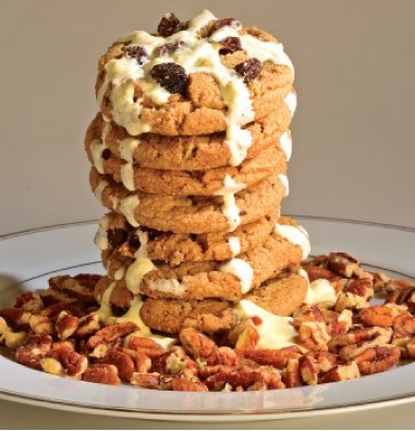 Spiced pecan-raisin jumbles with orange glaze