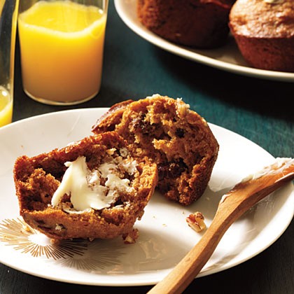 Spiced persimmon and pecan muffins