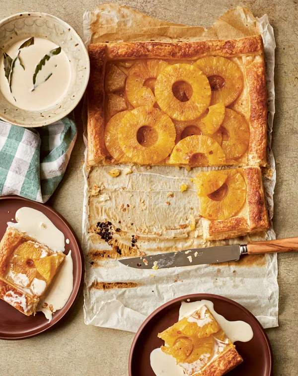 Spiced pineapple tart with bay cream