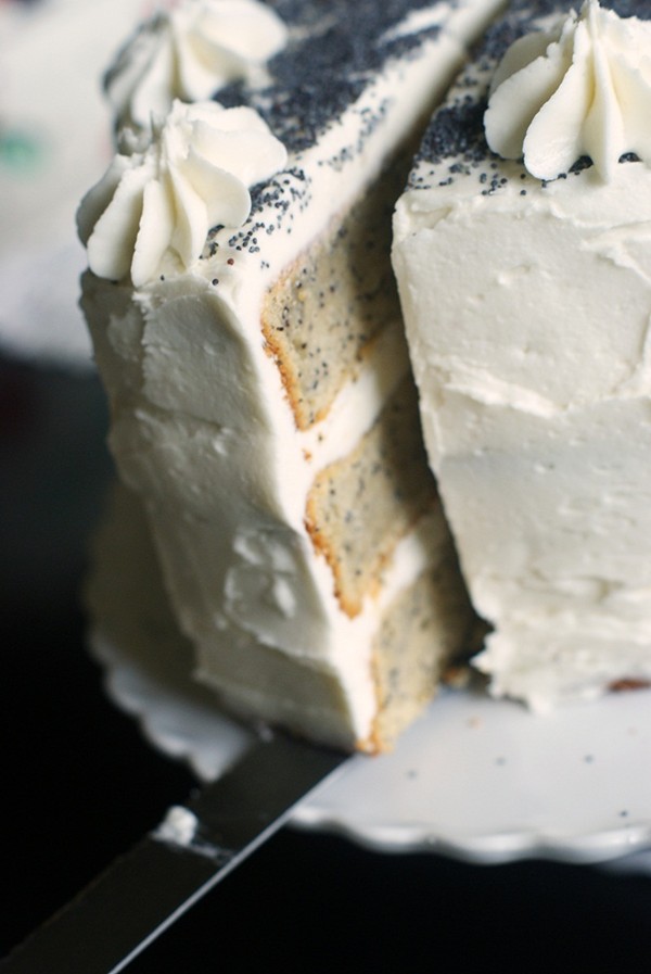 Spiced poppy seed cake with almond buttercream frosting
