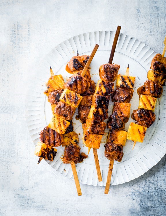 Spiced pork and pineapple skewers