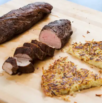 Spiced pork tenderloin with potato roesti