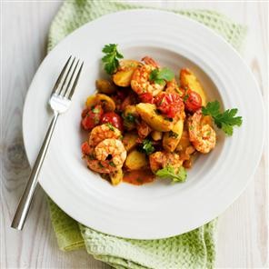 Spiced prawns and new potatoes