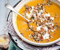 Spiced pumpkin and apple soup with bacon