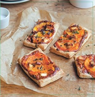 Spiced pumpkin and feta puff pastry tarts