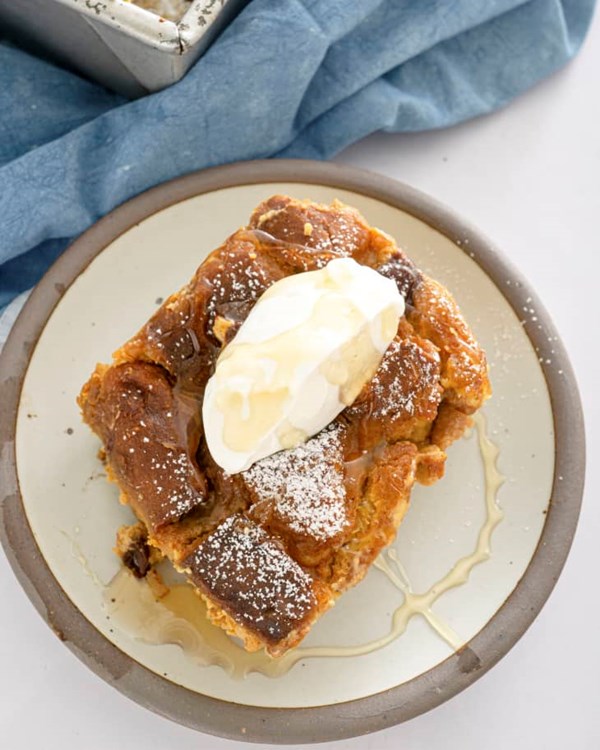 Spiced pumpkin bread pudding with chocolate chips