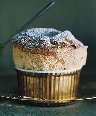 Spiced-pumpkin soufflés with bourbon molasses sauce