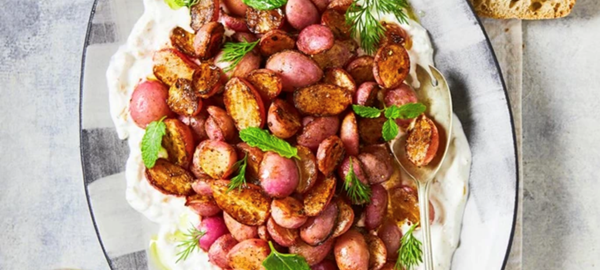 Spiced radishes on preserved lemon yogurt