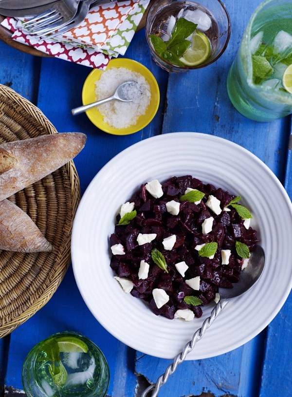 Spiced red onion and beetroot salsa with feta and mint