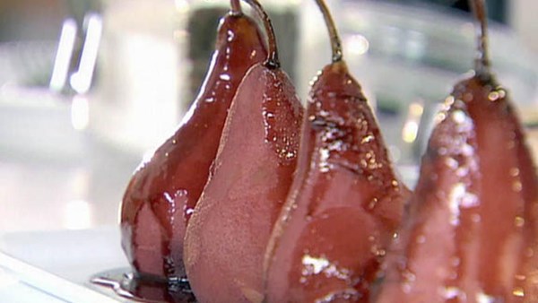 Spiced red wine-poached pears