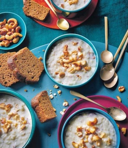Spiced rice payasam with ginger cake