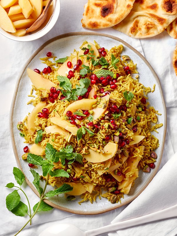 Spiced rice with pickled quince and pomegranate