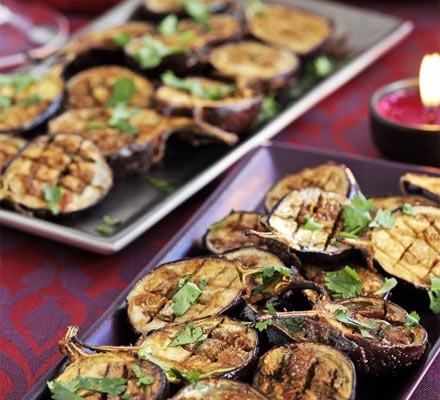 Spiced roast baby aubergines