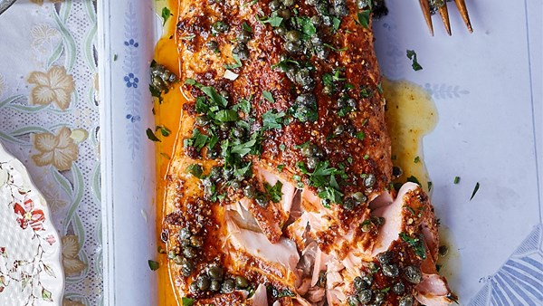 Spiced roast salmon with caper butter