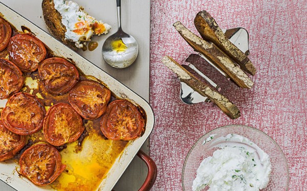 Spiced roast tomatoes with herbed labneh