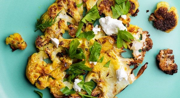 Spiced roasted cauliflower with feta and garlic