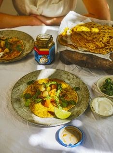 Spiced root vegetable & lime pancakes