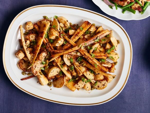 Spiced root vegetables with pumpkin seeds