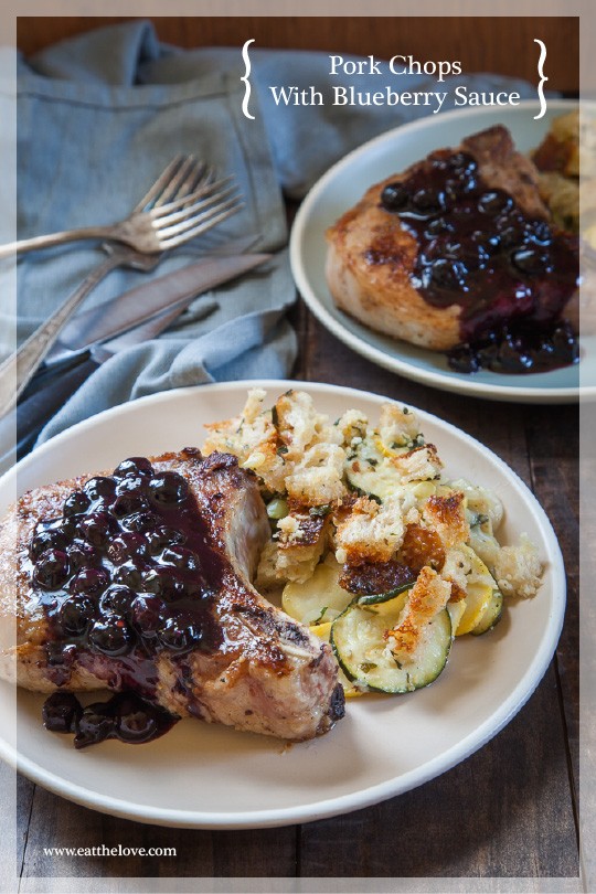 Spiced rubbed pork chop with maple blueberry sauce