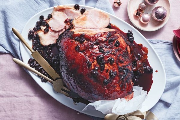 Spiced rum and cherry glazed ham