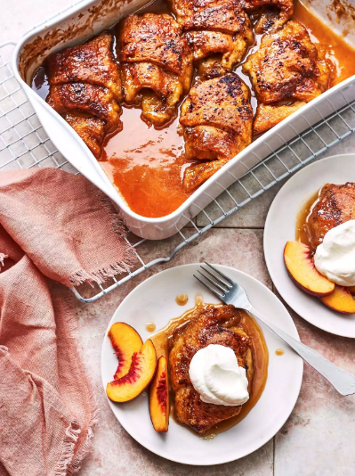 Spiced rum-peach dumplings