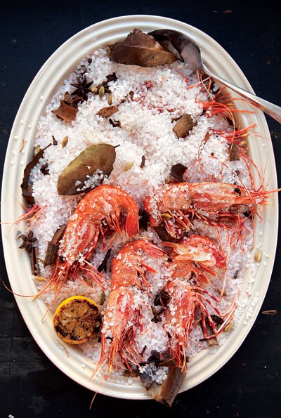 Spiced salt-roasted prawns 