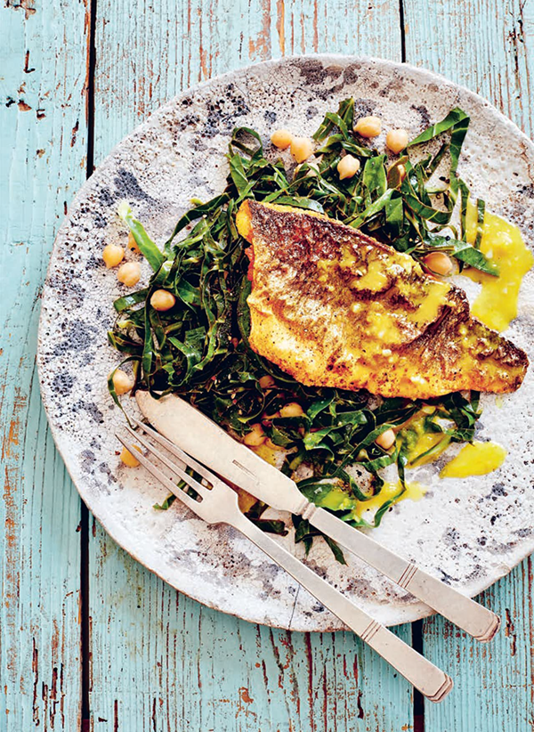 Spiced sea bass with citrus butter sauce
