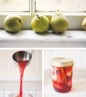 Spiced Seckel pears with red wine