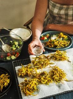 Spiced spring onion fritters with garlic yoghurt