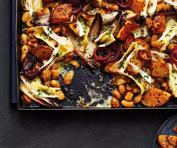 Spiced swede, butter bean & Brie traybake