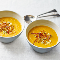 Spiced sweet potato and leek soup with Stilton 