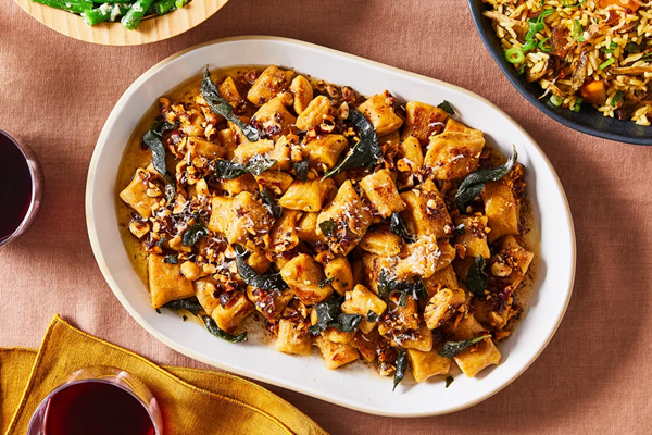 Spiced sweet potato gnocchi with sage & hazelnuts