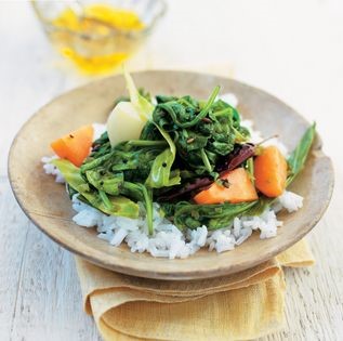 Spiced vegetables over rice