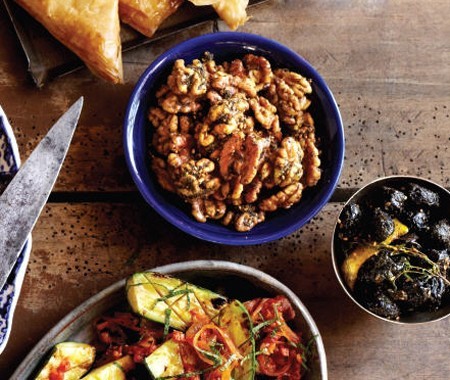 Spiced walnuts and olives