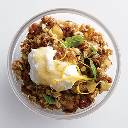 Spiced warm muesli with honeyed ricotta