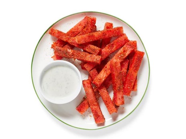 Spiced watermelon fries with lime crema
