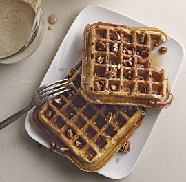 Spiced yogurt waffles with toasted-pecan maple syrup