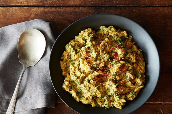 Spicy and sweet potato colcannon with pancetta