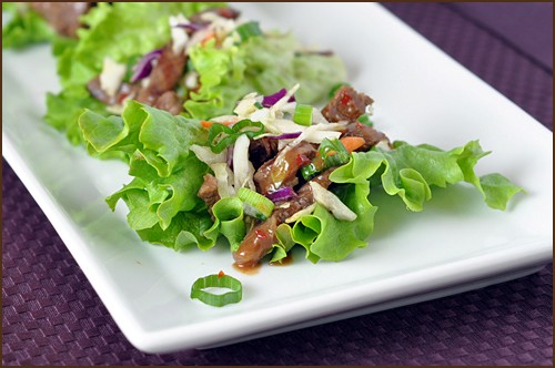 Spicy Asian sirloin lettuce wraps