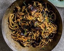 Spicy aubergine & peanut noodles