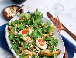 Spicy aubergine salad with peanuts, herbs & egg