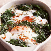 Spicy baked eggs with spinach and yogurt