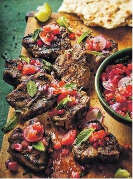 Spicy barbecued lamb with minty tomato & watermelon relish