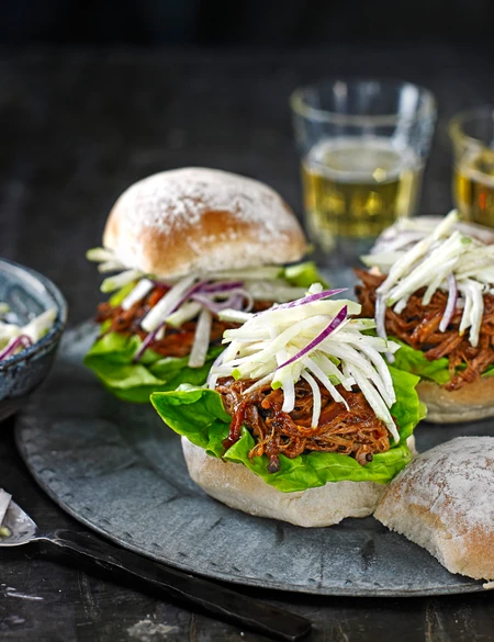 Spicy BBQ pork buns with kohlrabi slaw