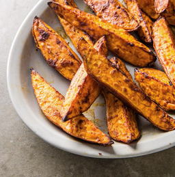 Spicy BBQ roasted sweet potato wedges