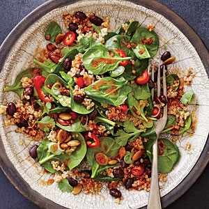Spicy bean and quinoa salad with "mole" vinaigrette
