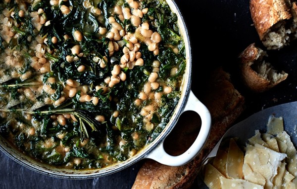 Spicy beans and wilted greens